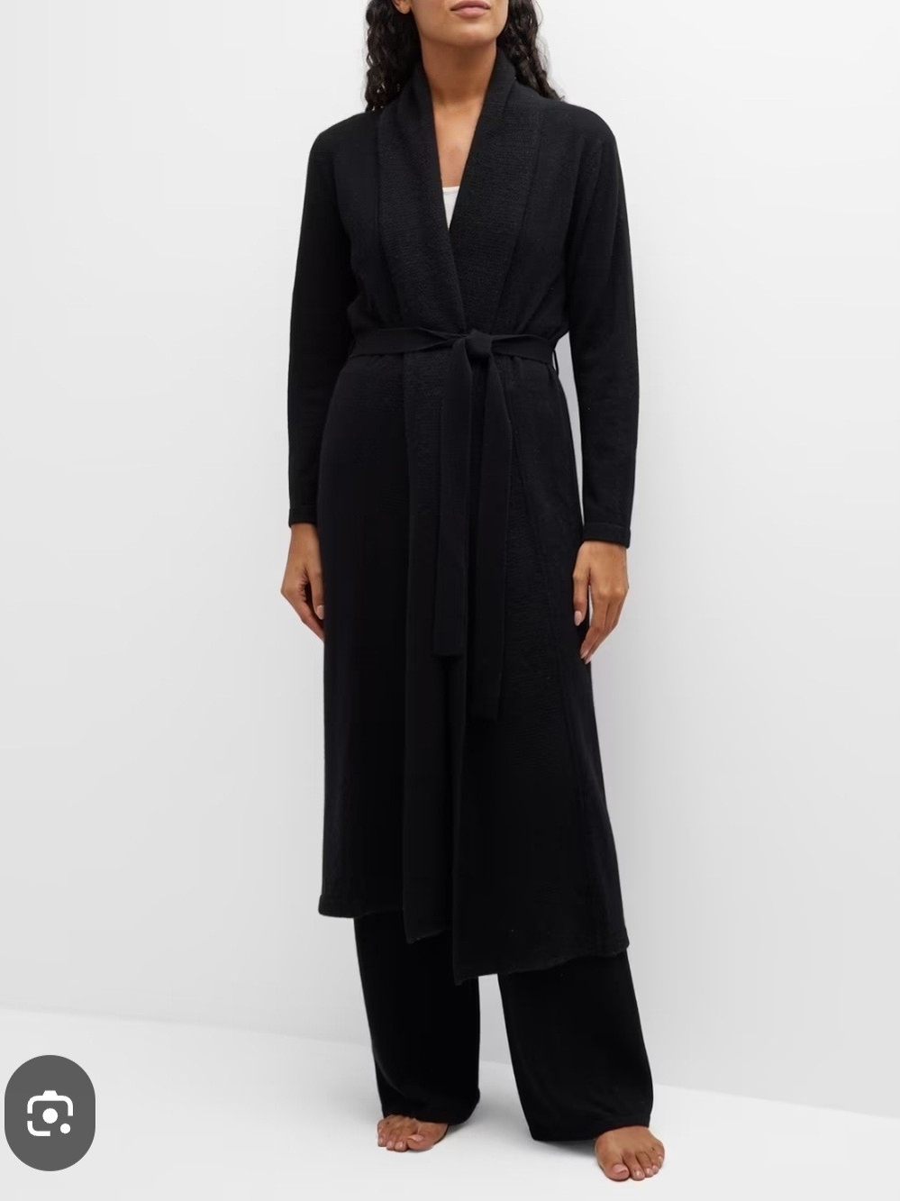 Cardigan Long Black with Belt Cashmere 100%